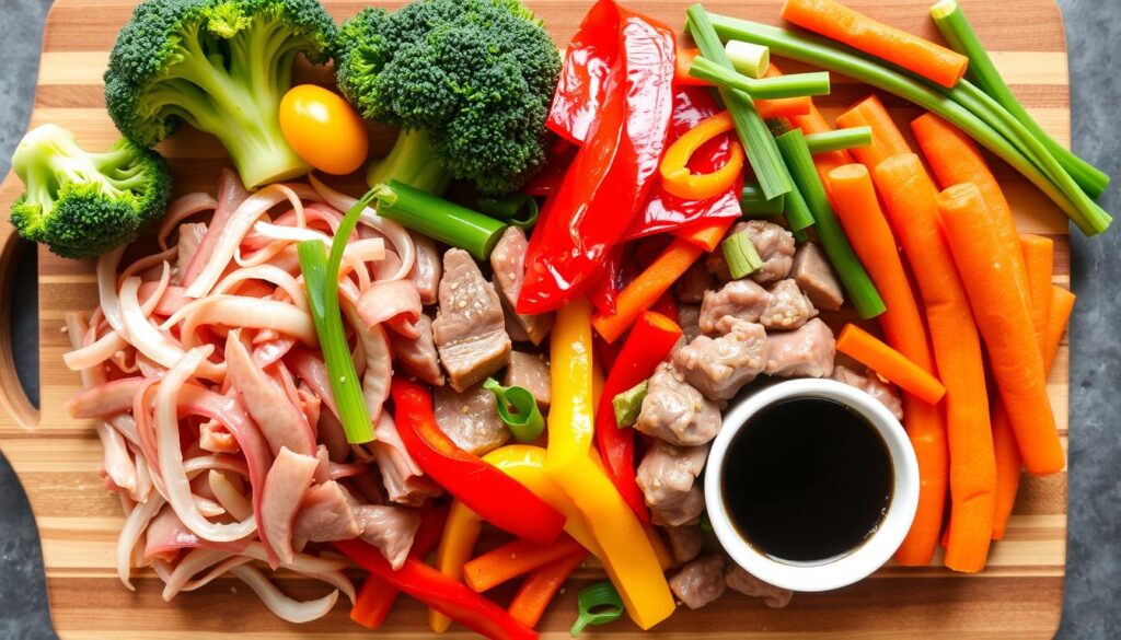 Beef stir fry with tender slices of beef, colorful vegetables, and a savory sauce, served in a pan – a quick and delicious meal