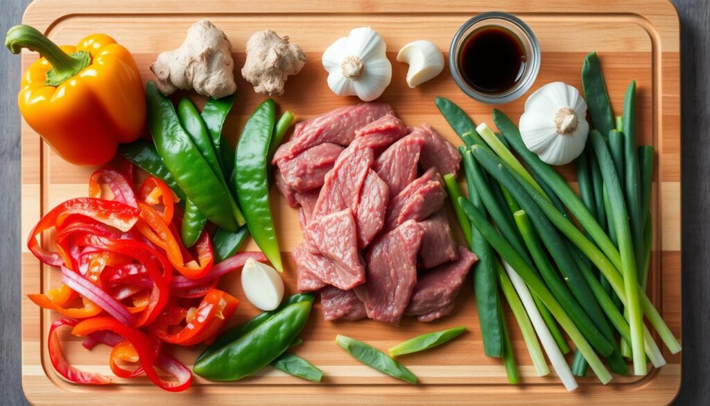 Beef stir fry with tender slices of beef, colorful vegetables, and a savory sauce, served in a pan – a quick and delicious meal