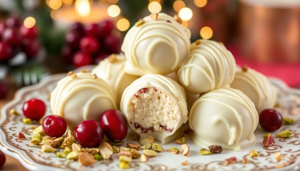 Cranberry Pistachio Cheesecake Truffles