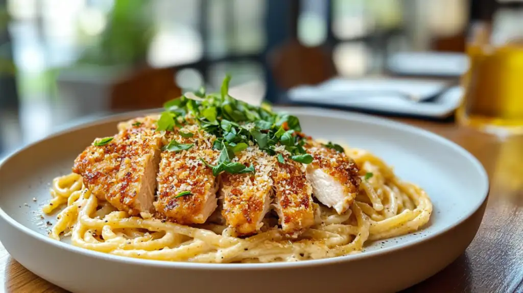 Crispy Chicken & Creamy Pasta Bliss, a perfect comfort food recipe with golden fried chicken and creamy pasta.