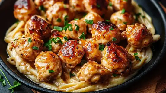 Garlic Butter Chicken Bites with Creamy Parmesan Pasta