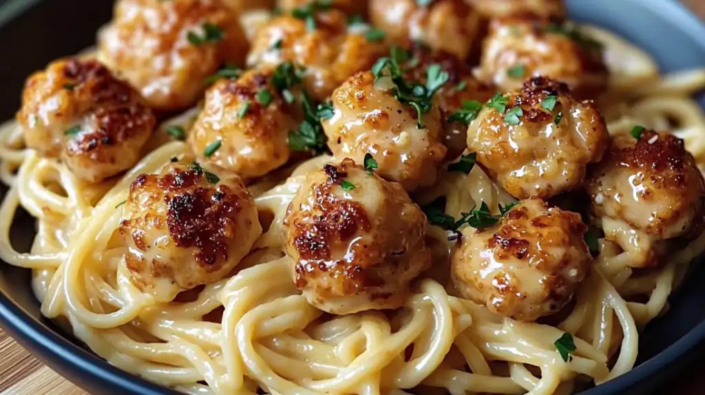 Garlic Butter Chicken Bites with Creamy Parmesan Pasta