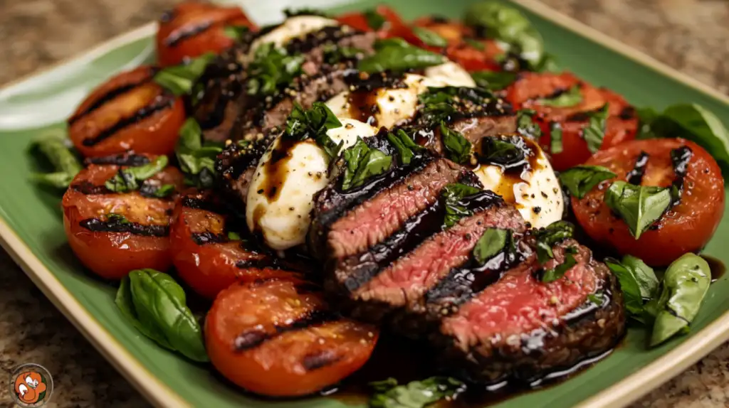 Grilled Flank Steak Caprese with Balsamic Glaze