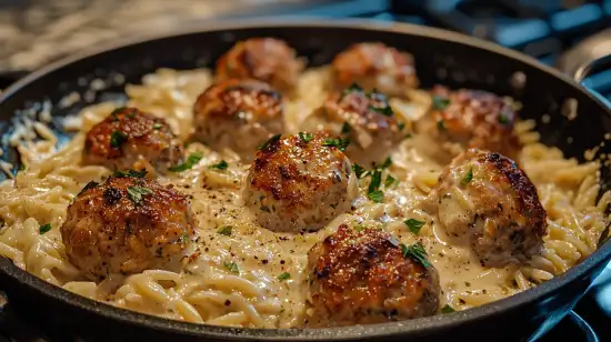 Lemon Garlic Chicken Meatballs with Creamy Orzo