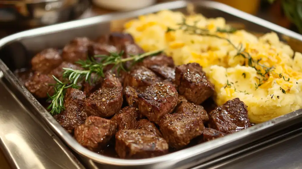 Ribeye Steak Bites and Cheesy Smashed Potatoes