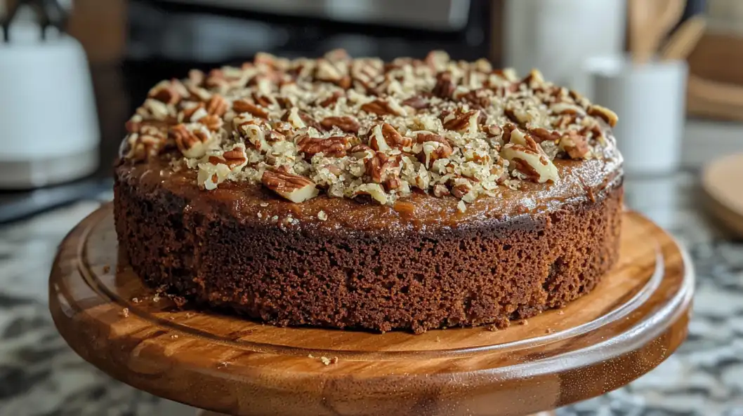 A slice of zucchini spice cake topped with creamy frosting and garnished with shredded zucchini