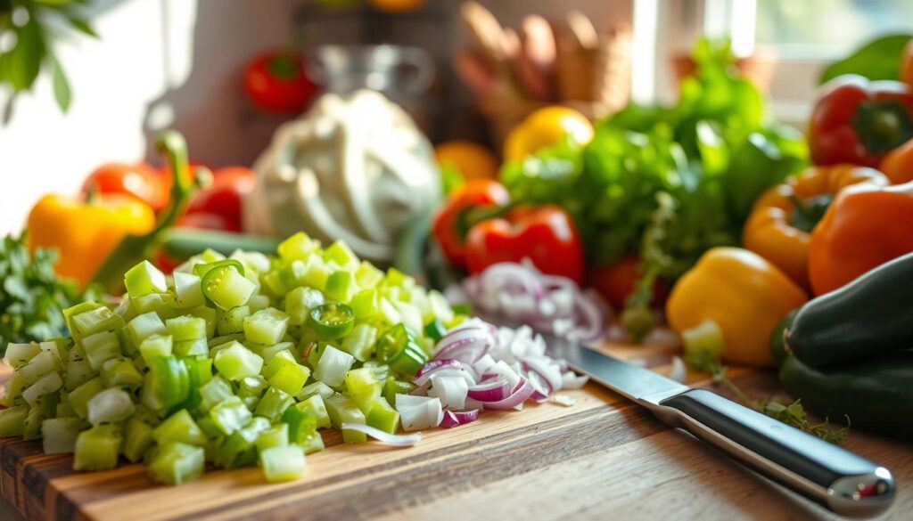 chopping vegetables for chow chow