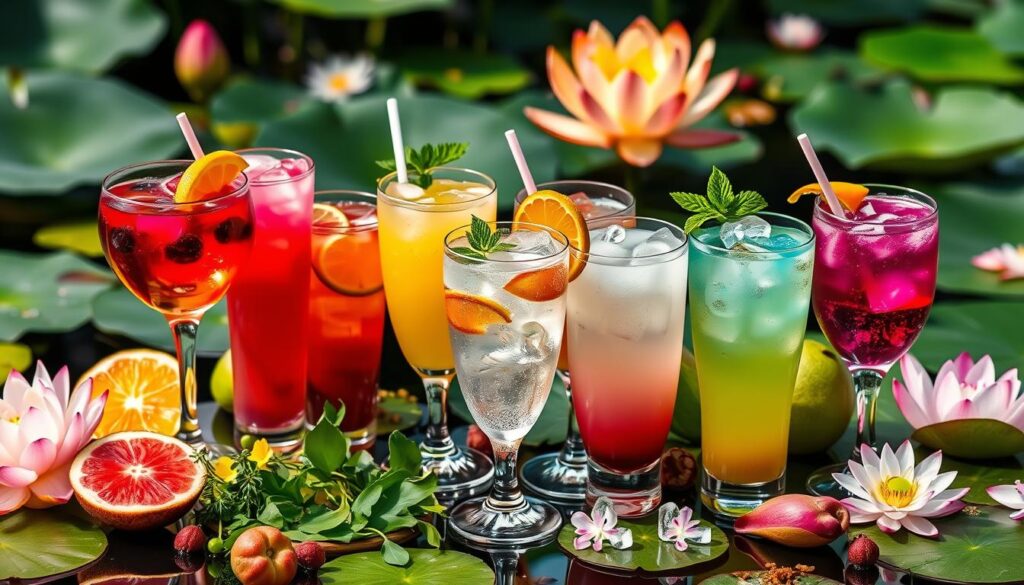 Refreshing lotus energy drink recipes served in glasses, made with natural ingredients for a revitalizing boost.