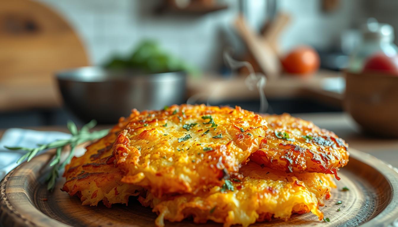 Golden and crispy air fryer hash browns served on a plate, perfect for breakfast or snacks