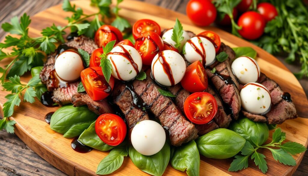 Grilled Flank Steak Caprese with Balsamic Glaze