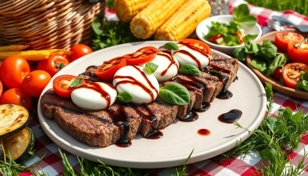 Grilled Flank Steak Caprese with Balsamic Glaze