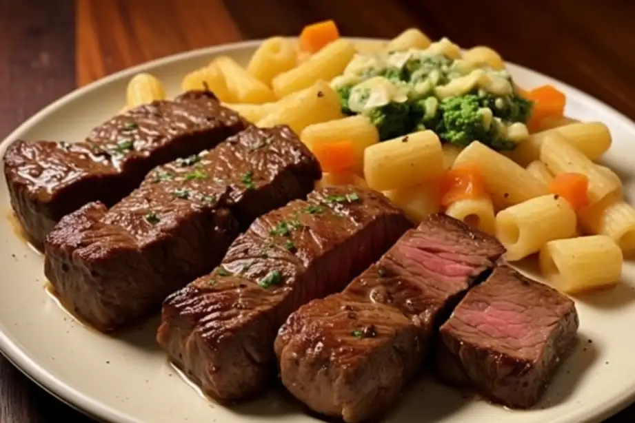 Garlic Butter Steak Tips with Cheesy Rigatoni