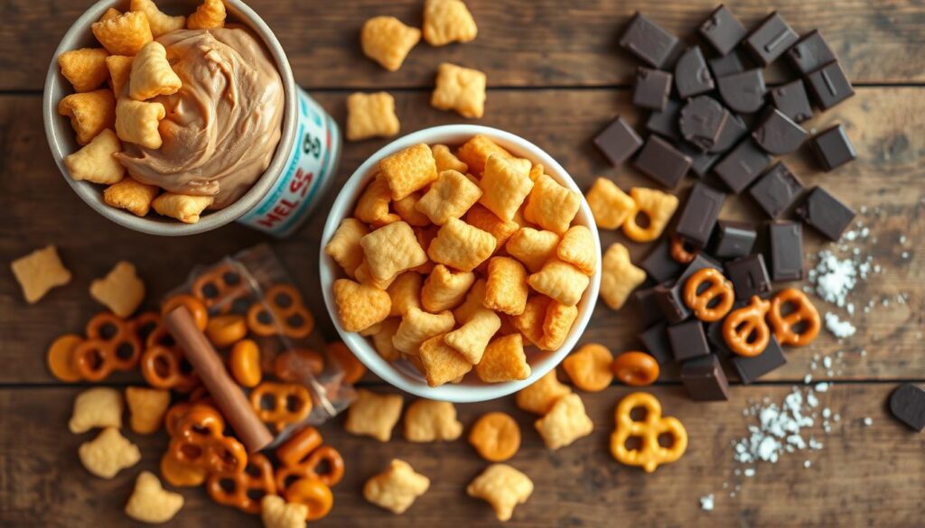 Ingredients for Cheez It Peanut Butter Chocolate Mix