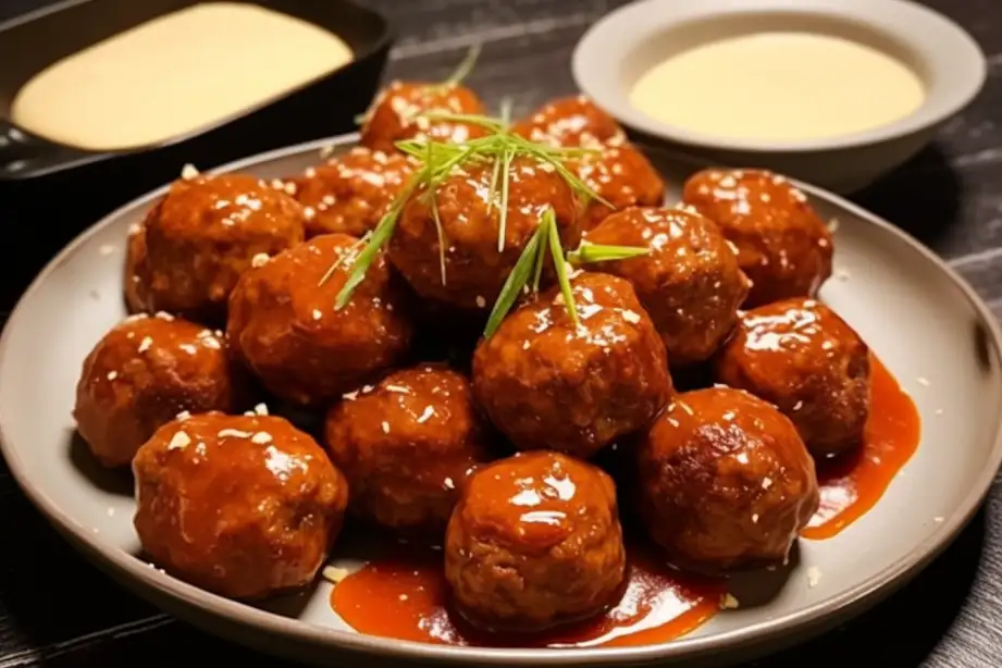 Korean BBQ Meatballs with Spicy Mayo Dip