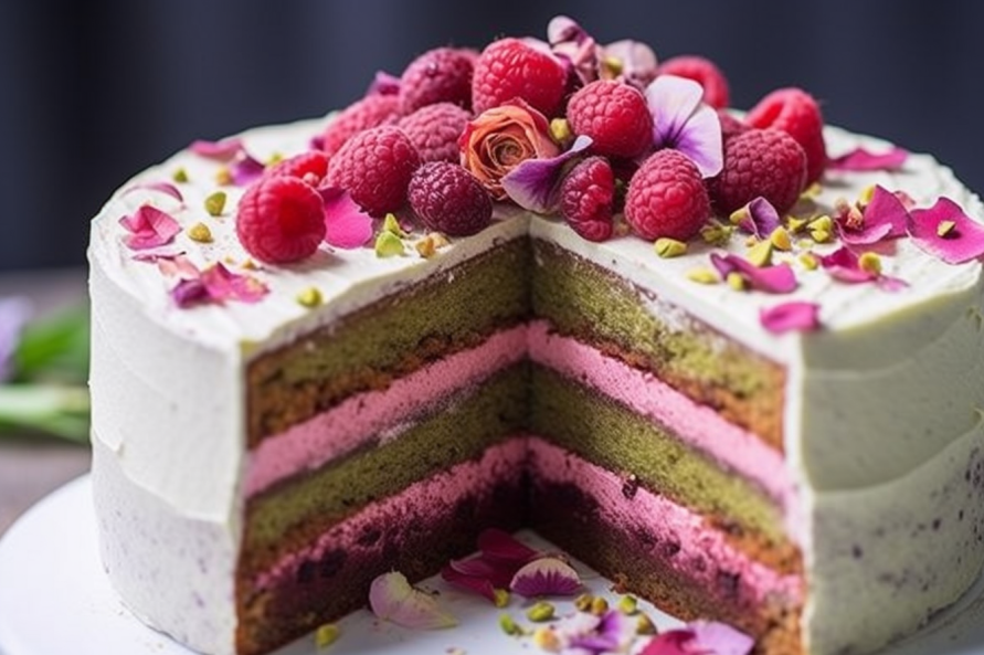 Pistachio and Raspberry Layer Cake