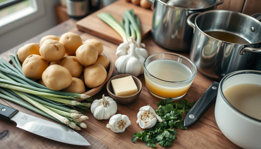 Potato Soup Ingredients and Kitchen Tools