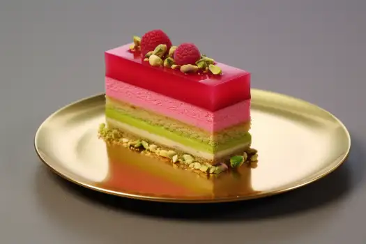 Raspberry Pistachio Opera Cake