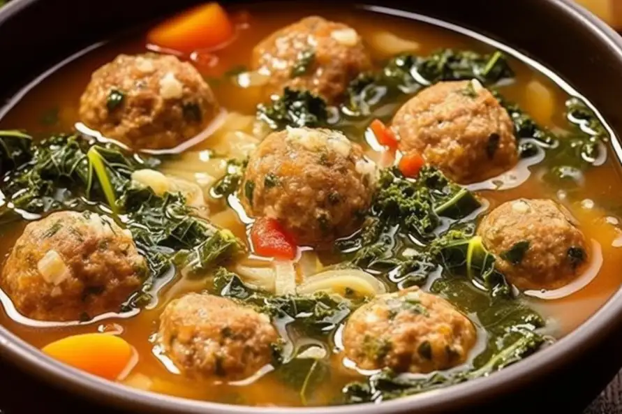 Cozy Italian Meatball Soup with Kale and Lemon