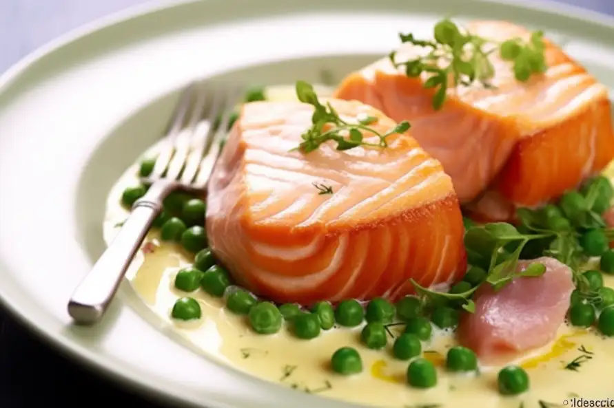 Salmon and Ham Medallions with Creamy Peas