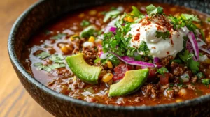 Flavorful taco soup frios recipe with toppings