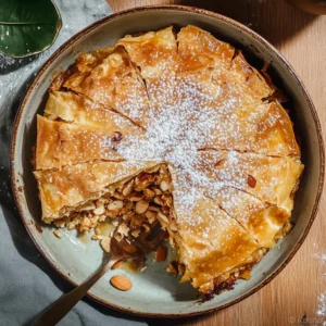 Moroccan chicken pastilla with almonds, cinnamon, and crispy brick pastry
