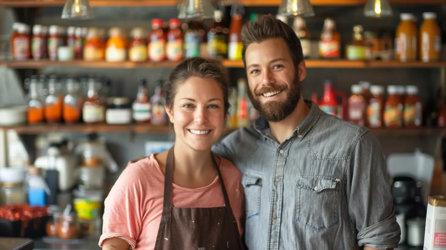 About US - Marie-Claire and David Johnson, founders of RecipesBend sauce blog in their professional kitchen