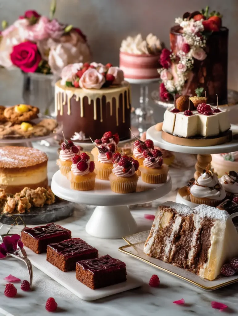 Classic Desserts classic desserts Classic desserts luxury magazine spread featuring premium cookies brownies cupcakes pies cheesecakes professional styling