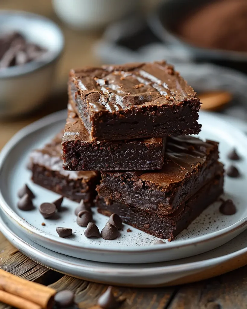 Classic fudgy brownie recipe showing rich chocolate interior and perfect texture on white plate