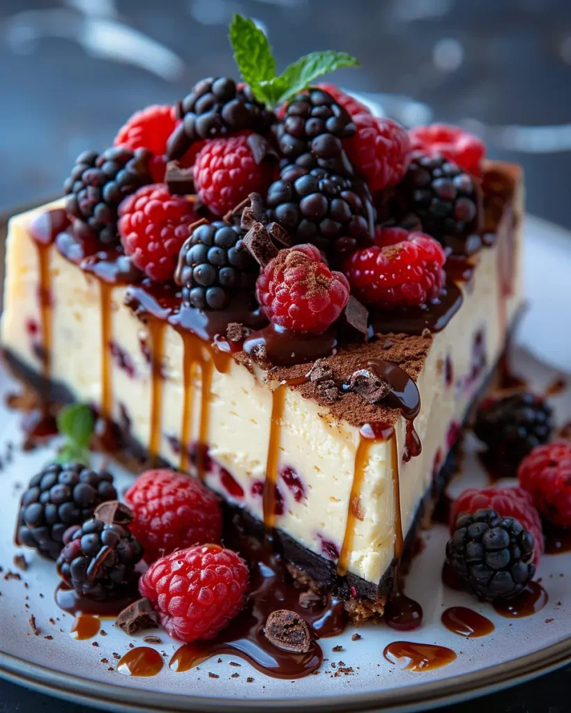 Top cheesecake recipes enhanced with creative toppings including fresh berries, caramel, and chocolate ganache