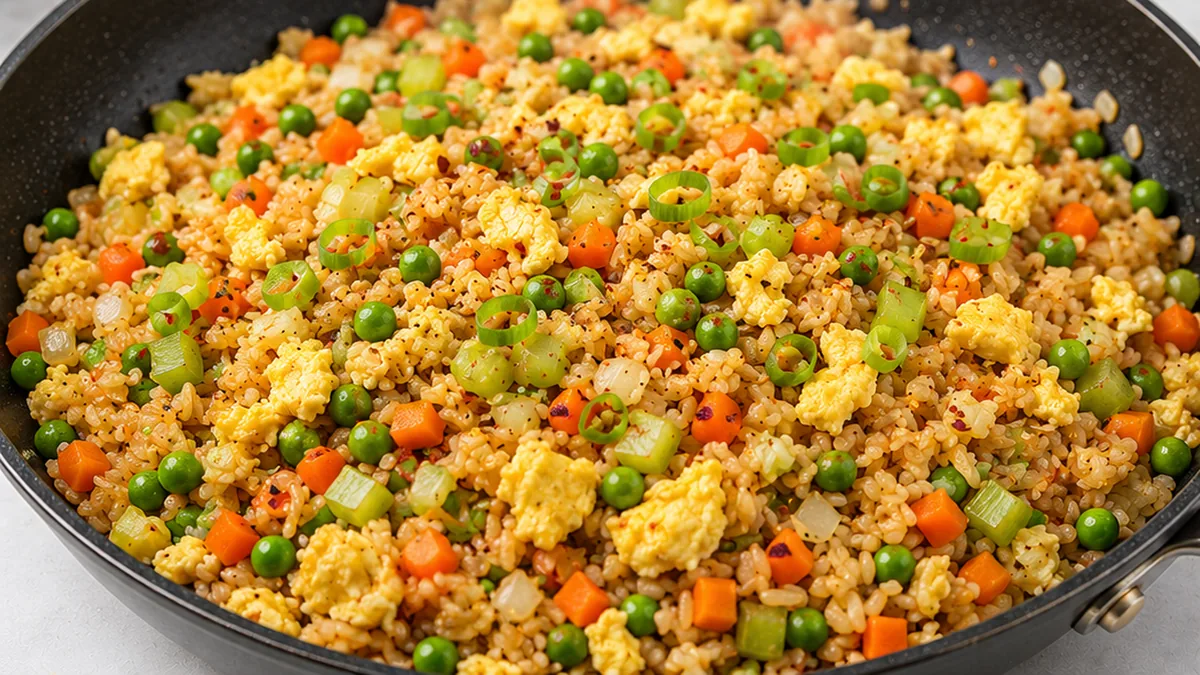 Crispy Veggie Fried Rice - Healthy & Delicious - Fried rice: Make this healthy 50/50 cauliflower-brown rice version in 30 minutes. Packed with veggies and flavo