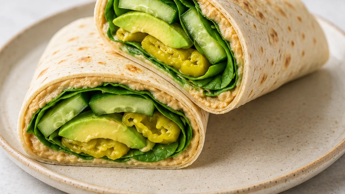 Hummus Wrap: 10-Minute Lunch Sensation - Hummus wrap: Make this vibrant and delicious wrap in just 10 minutes! Packed with fresh veggies and flavor, it's the pe