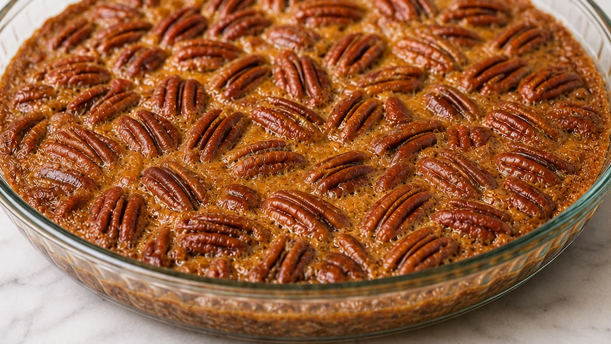 Pecan Pie Bliss: No Crust Needed! Discover the ultimate crustless pecan pie! Easy recipe for a gooey, nutty dessert ready in under an hour. Perfect for any occa
