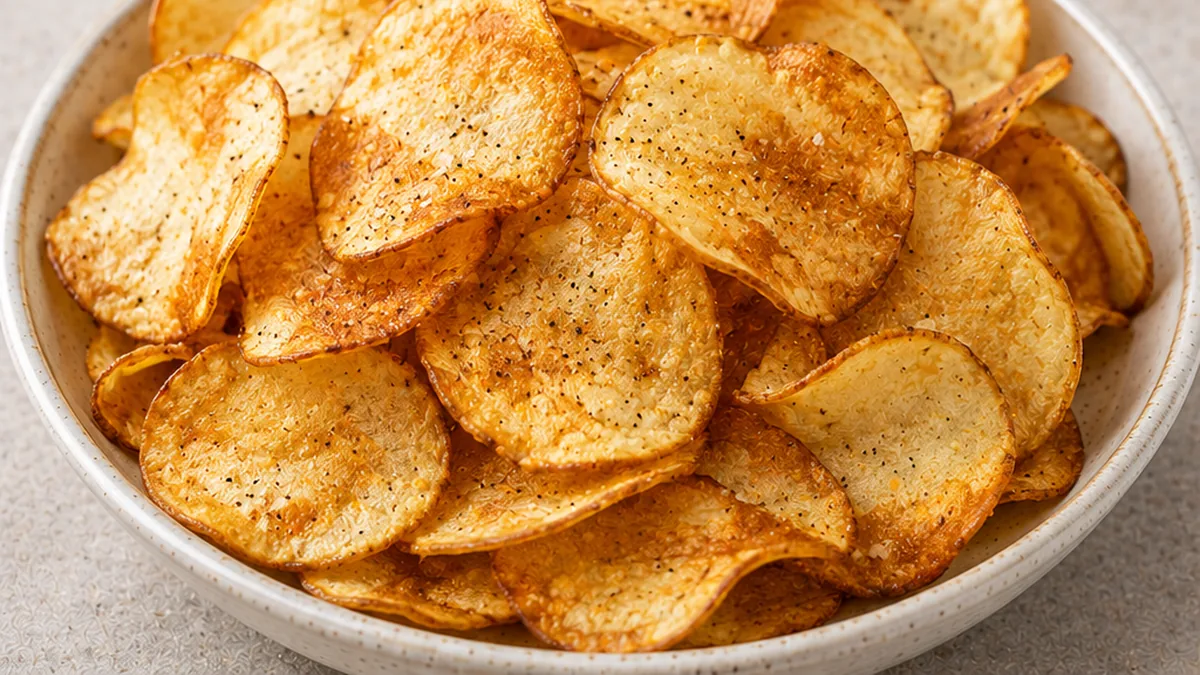 Crispy Homemade Potato Chips: The Ultimate Snack Hack! Potato Chips: Make the ultimate crispy, gluten-free potato chips at home in under an hour. Easy air fryer