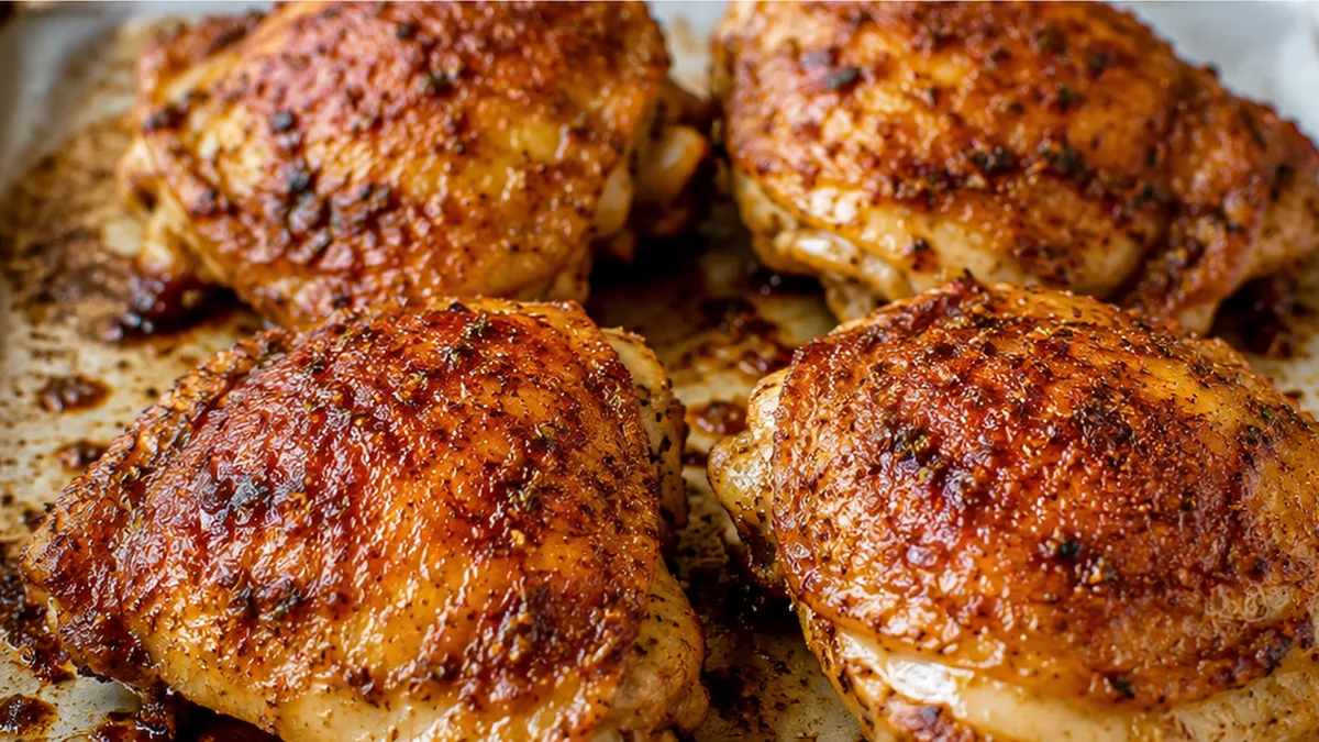 Crispy Baked Chicken Thighs - Baked chicken thighs: master perfectly crispy skin and juicy, tender meat with this easy recipe. Minimal ingredients for maximum f