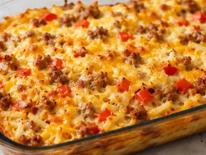 ”
Sausage Hashbrown Casserole: Breakfast Bake!”