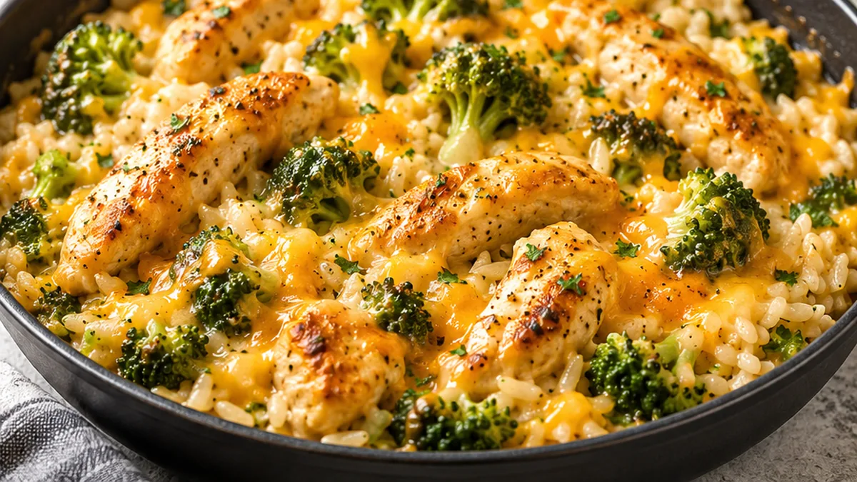One-Pan Cheesy Chicken & Broccoli Rice! - chicken broccoli - Chicken broccoli: enjoy this comforting gluten-free skillet meal with cheesy rice. Easy to make and