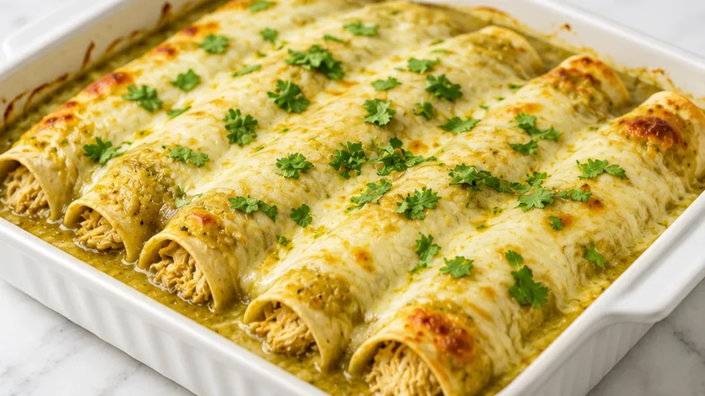 ️ Cheesy Green Chile Chicken Enchiladas! Chicken enchiladas: master this incredibly delicious gluten-free recipe. Flavorful green chile sauce and shredded chick