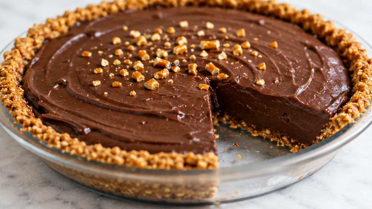No-Bake Vegan Chocolate Pretzel Pie - Chocolate pretzel pie: prepare this amazing no-bake vegan dessert in under an hour. Enjoy a perfect blend of sweet and sal