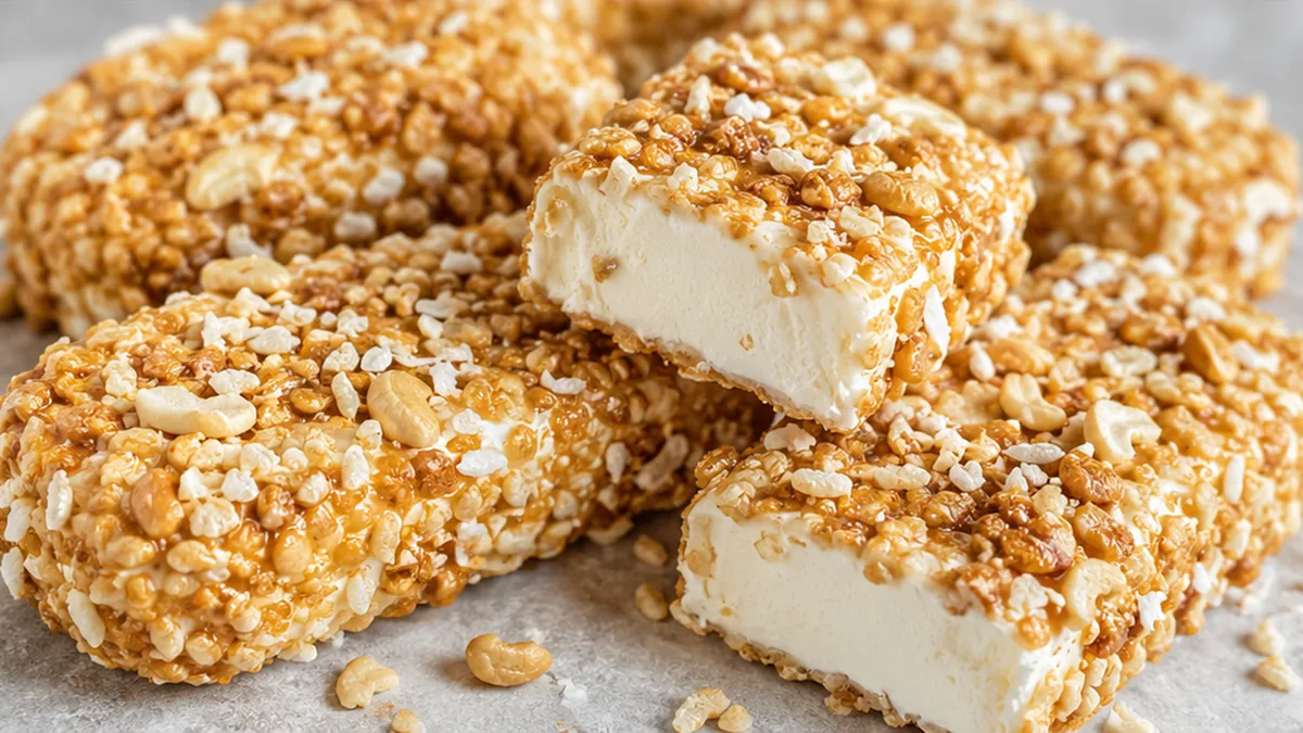 Crispy Ice Cream Crunch Bars - ice cream bars - Ice cream bars: make these crispy, creamy crunch bars with toasted cashews and coconut. A simple, fantastic froz