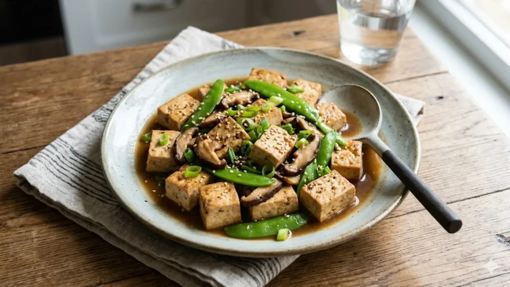 Tofu gluten free, beautifully styled overhead food photograph