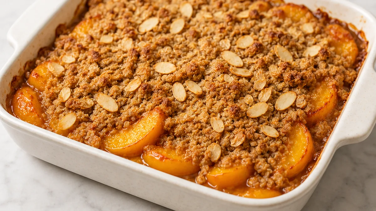 Heavenly Gluten-Free Peach Crisp! ️ - Peach crisp: savor this amazing gluten-free dessert with juicy peaches and a crunchy oat topping. Perfect for summer, easy
