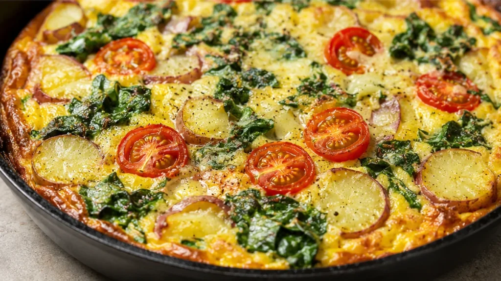 Fluffy Frittata Fiesta: Potato & Spinach Delight!