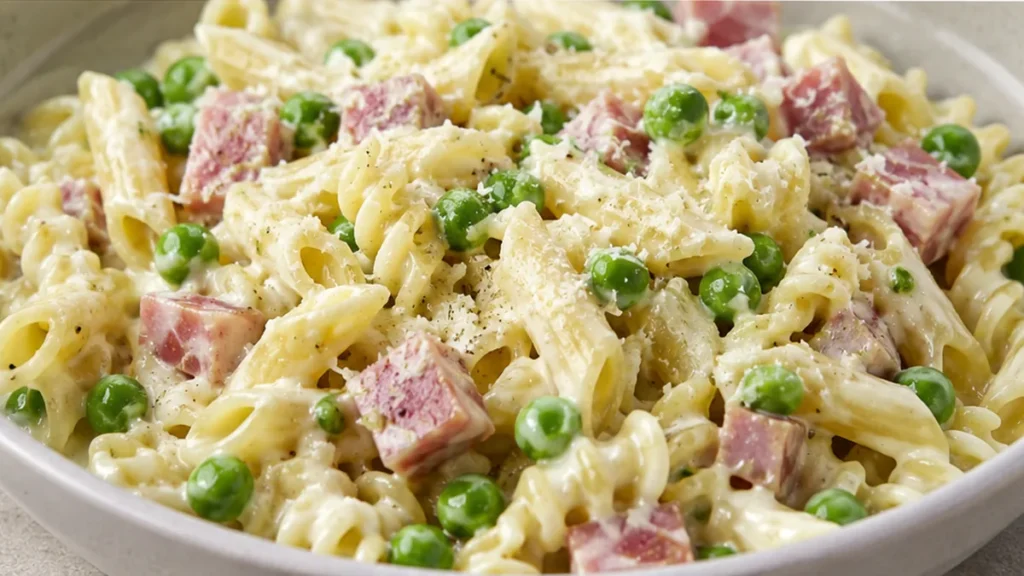 Creamy Ham & Pea Pasta: Your New Weeknight Obsession! - ham and pasta - Ham and pasta: whip up this quick and creamy skillet dish with tender ham, sweet peas, a